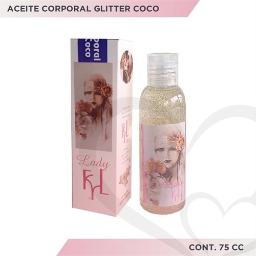 Aceite corporal con Glitter y aroma a coco 75cc